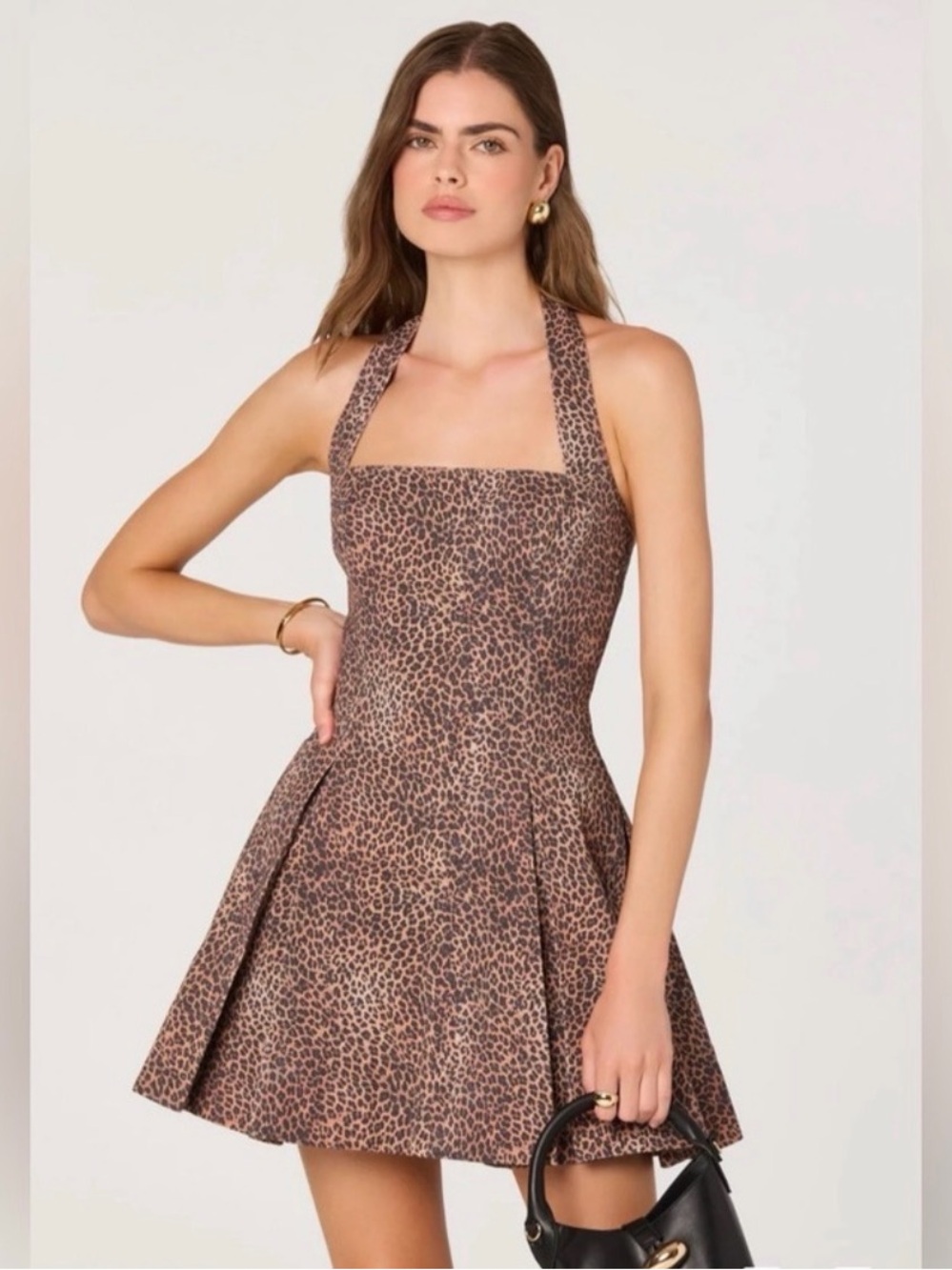 Astr Brown Leopard Print Halter Mini Dress